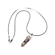 Doğal Kristal Kolye Siyah Deri Kordonlu Unisex Kristal Taş Kolye Altın