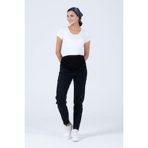 Busa Hamile Esnek Karın Bantlı Beli Ayarlanabilir Büyük Beden Mom Fit Kot Pantolon Siyah-siyah