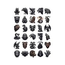 30 Adet Gotik Heykel Gargoyle Sticker Seti - Laptop, Kılıf, Defter Çok Renkli