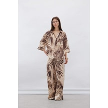 DeFacto Wide Leg Desenli Modal Kumaş Palazzo Pantolon Yüksek Bel Düz Geniş Paça E8599AX25SMBG310