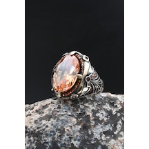 925 Ayar Gümüş Erkek Yüzük Şampanya Topaz Taşlı Zirkon Taş Süslemeli 902010 Gümüş