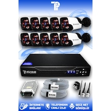 Picam 10 Kameralı Panda 10 Dış Kamera Set HDD'siz Full HD Gece Görüşlü Güvenlik Kamerası Sistemi