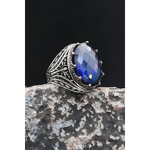 925 Ayar Gümüş Erkek Yüzük Lacivert Zirkon Taşlı 902016 Gümüş