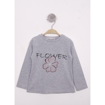 Toontoy Kids Toontoy Kız Çocuk Flower Baskılı T-shirt Gri Melanj