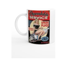 Pin-up Bujili Retro Garaj Temalı Kupa Bardak Renkli