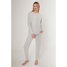 Pierre Cardin Bright Pinstripe Gri Kadın Uzun Kol Pijama Takım