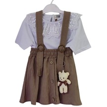 Markampınk Bodrum Düğmeli Ayıcıklı Kız Çocuk Salopet Elbise 001