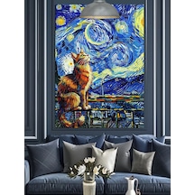 Van Gogh Temalı Manzara Ve Kedi Dekoratif Kanvas - Mdf Ahşap Tablo