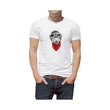 Kedi Buff Gözlük Baskılı Beyaz Erkek Tshirt