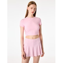 Koton Slim Fit Büzgülü Kısa Kollu Bisiklet Yaka Crop Spor Tişört Pembe 6sak10203nk Gül