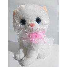 Oyuncak Pelüş Miyavlayan Kedi Papyonlu 30 Cm Beyaz