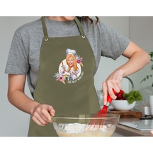 Bk Gift Kişiye Özel Anneler Günü Karikatürlü Profesyonel Haki Mutfak Önlüğü, Aşçı Önlüğü, Şef Önlüğü, Arkadaşa Hediye-5