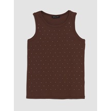 Lcw Comfort Kahverengi Bisiklet Yaka Taşlı Kadın Atlet