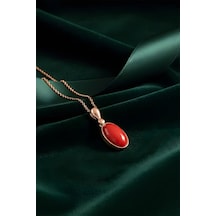 Mercan Taşlı El İşi Minimal Model Gümüş Kolye Rose Rengi Gümüş