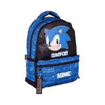 The Hedgehog Büyük Boy 3 Bölmeli Mini Cepli Çocuk Okul Sırt Çantası Siyah Mavi