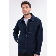 Erkek Dikiş Detaylı Oversize Gabardin Ceket - Mont-392 Lacivert