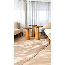Wood Ahşap 3 Lü Set Mantar Yan Sehpa Konik Model / Tik Ağacı Renk