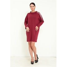Favori Tekstil Kadın Taş İşlemeli Tasarım Midi Elbise - Özel Fır 001