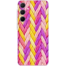 Samsung Galaxy A35 Uyumlu Mor Sarı Örgü Baskılı Silikon Kılıf Renkli