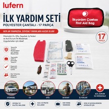İlk Yardım Seti Polyester Çantalı 17 Parça Gazlı Bez Sargı Yara Bandı Makas Çanta Ev Ofis Acil Durum