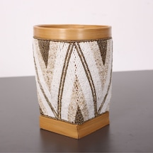 Bali Boncuklu & Bambu Vazo 24x17,5 Cm Beyaz