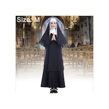 Cadılar Bayramı Kostüm Kadın Rahibe Misyoner Cosplay Giyim, Boyut: M, Göğüs: 100cm, Elbise Uzunluğu: 141cm, Omuz Genişliği: 39cm
