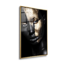 Altın Desenli Yüzlü Siyah Kadın Gold Çerçeveli Cam Tablo