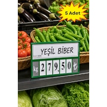 5 Adet - Fiyat Kasetlik Manav Kasap Şarküteri Etiketi Rakamlı Fiyatlık Ayaklı Büyük Boy 123x84 Mm Yeşil