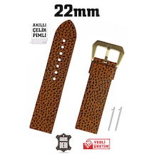 22mm Kahverengi Leopar Desenli Spor Hakiki Deri Saat Kordonu Kayış Akıllı Pimli Gümüş Toka Gold