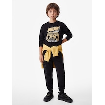 Koton Oyun Temalı Baskılı Uzun Kollu Bisiklet Yaka Şardonlu Sweatshirt Siyah 7wkb10458tk