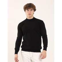 Dufy Siyah Erkek Slim Fit Yarım Balıkçı Yaka Triko - 91107 Siyah