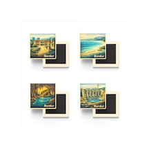 Burdur - 4'lü Memleket Seti - Baskılı Buzdolap Magneti Kare - 9x9 Cm - 4 Adet