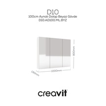 Creavit D20 100 Cm Beyaz Aynalı Dolap Melamin Gövde Beyaz