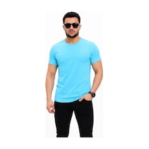 Vexor Erkek Basic Tişört Bisiklet Yaka Kısa Kol Günlük Yazlık Slim Fit T-shirt - Açık Mavi Çok Renkli