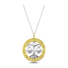 925 Ayar Gümüş Gold Terazi Burcu Gümüş Kolye Gri