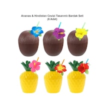 Ananas & Hindistan Cevizi Tasarımlı Pipetli Bardak Seti 6 Adet