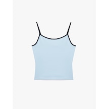 Koton Pamuklu Renk Kontrastlı Slim Fit U Yaka Askılı Bluz Mavi 6sak10236ek