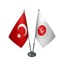 Masa Üstü Diyanet İşleri Bayrağı Türk Bayrağı İkili Krom Direk Ma