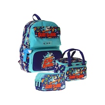 Kaukko Kids Surf Yeşil - Lacivert Renk Erkek Çocuk Üçlü İlkokul Okul Çantası Seti/takımı - Setkk-l5354a Çok Renkli