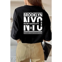 Unisex Siyah Pamuklu Oversize T-shirt Brooklyn Baskılı Siyah