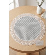 Yuvarlak Runner - 60 Cm Dekoratif Örtü Şık Masa Örtüsü Sofra Bezi Gri