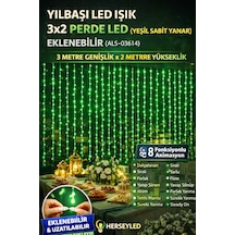 Yılbaşı Led Işık 3x2 Perde Led Yeşil Sabit Yanar Eklenebilir Yeşil