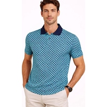 Vexor Erkek Pike Kumaş Polo Yaka Desenli Tişört Kısa Kol Yazlık T-shirt - Turkuaz Çok Renkli