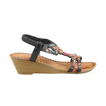 Guja 25y151-6 Kadın Taşlı Dolgu Topuklu Lastikli Comfort Sandalet Siyah Siyah