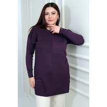 By Saygı Kadın Kolları Düğme Detaylı Büyük Beden Tunik Bluz Mor