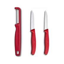 Victorinox 8 Cm Kırmızı Tırtıklı Ve Düz Bıçak Ve Domates Sebze Soyucu 3lü Set Kırmızı