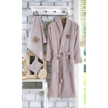 Güvenal Ayla 5 Parça Tek Kişilik Nakışlı Bornoz Seti Bornoz Takımı Bornoz Çeyiz Seti 1 Kahverengi