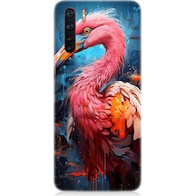 Oppo A91 Uyumlu Silikon Kılıf Pembe Albatros Kuş