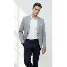 Plus Scorpion Erkek Esnek Kumaş Slim Fit Blazer Ceket Günlük & Ofis Şıklığı Açık Gri