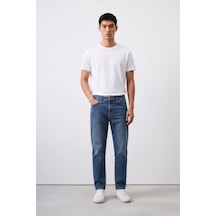 Erkek Straight Fit Düz Kesim Jean Pantolon Mavi